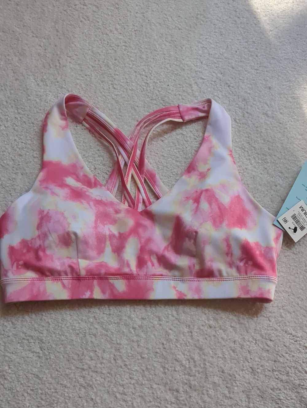 Ideology Pink, Yellow, & White Tie-Dye Crisscross Sports Bra